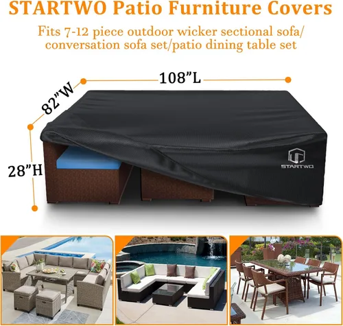 Vista 2 de Cubiertas para muebles de patio STARTWO impermeables, resistentes a los rayos UV, resistentes a los desgarros, resistentes para 7-12 asientos