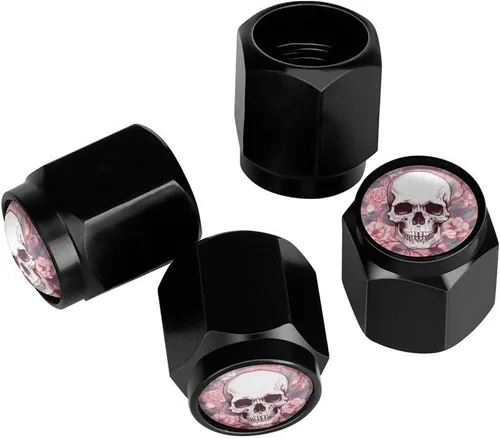 Vista 16 de Wolf - Tapones de válvula de neumático con bandera americana, tapas de válvula de neumático de aluminio negro, cubiertas universales