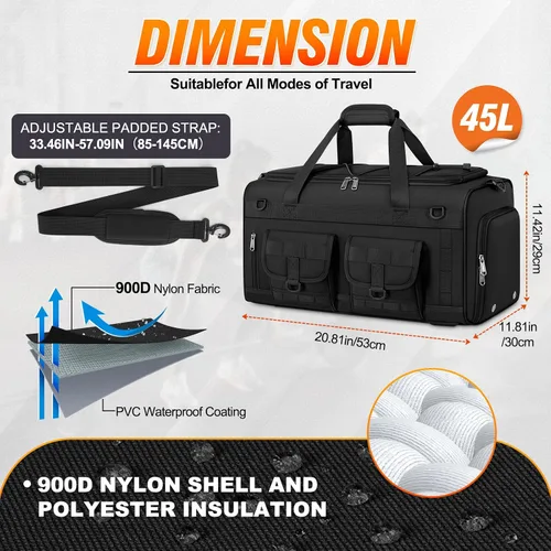 Vista 3 de RAINSMORE Bolsa de gimnasio para hombres, 45L grande 3 en 1, bolsa deportiva con compartimento para zapatos y bolsillo húmedo, resistente al agua