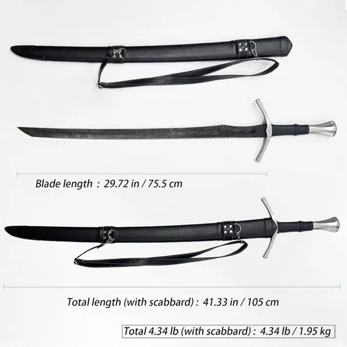 Vista 2 de Espada Medieval de Hoja Afilada Negra en Manganeso Acero Occidental, Espada Real para Exhibición, Regalo y Colección