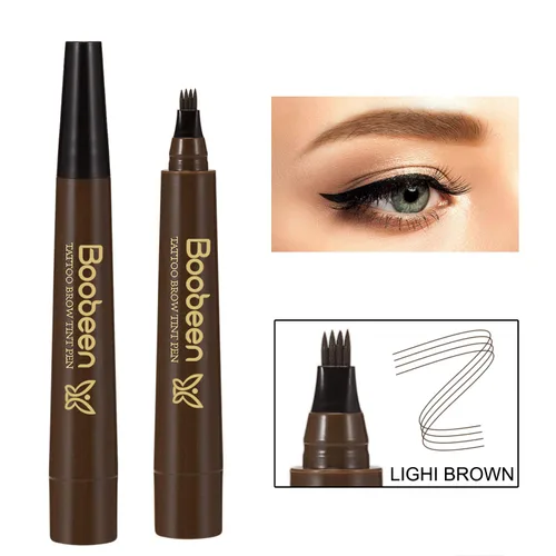 Vista 2 de Boobeen 2 lápices de cejas impermeables – Bolígrafo de tatuaje de cejas Microblading con un aplicador de punta de microhorquilla – Crea cejas