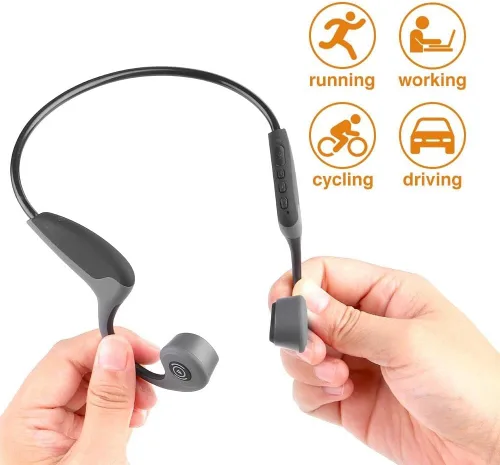 Vista 6 de Auriculares de conducción ósea Bluetooth 5.0 de oído abierto inalámbrico de titanio HiFi estéreo con micrófono a prueba de sudor Auriculares