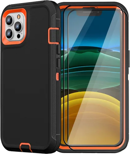Vista 9 de Funda resistente para iPhone 11 Pro Max con 2 protectores de vidrio templado, grado militar, a prueba de golpes, color negro
