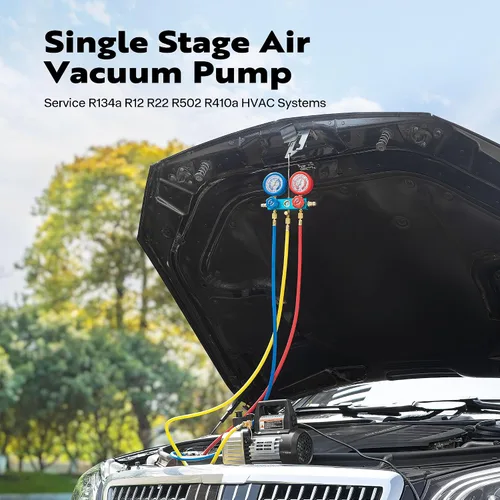 Vista 3 de VIVOHOME Kit de bomba de vacío de aire de paleta giratoria de una sola etapa de 110 V 1/3 HP 4CFM y medidor de colector de CA, báscula
