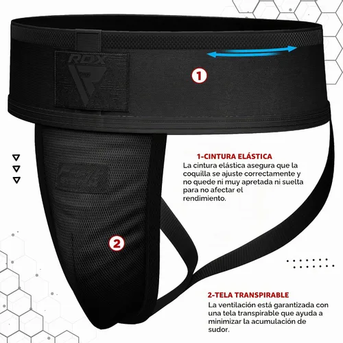 Vista 4 de RDX Protector de Ingle para Hombre, Copa para Boxeo, Kickboxing, MMA, Muay Thai, Entrenamiento de Lucha, Protector de Ingle Ventilado Ajustable Negro