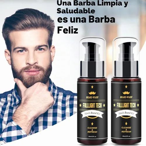Vista 7 de FULLLIGHT TECH Kit de cuidado de barba para hombre, 2 unidades, champú de aceite de argán y aceites de jojoba, extracto de romero para un