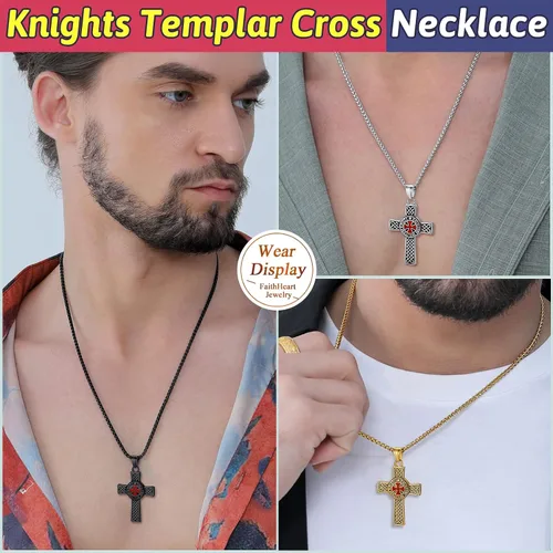 Vista 6 de FaithHeart Collar de sello de caballeros templarios, joyería de Cristo compañeros soldados para hombres y mujeres con delicado embalaje de regalo