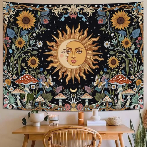 Vista 11 de Fungarth Tapiz de Esqueleto y Mariposa Blanco y Negro Calavera Hongos Plantas Tapices Hippie Estético Tapiz Colgante de Pared para Dormitorio Sala