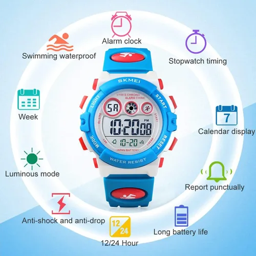 Vista 4 de GOLDEN HOUR Relojes para niños, reloj digital deportivo impermeable para niños y niñas, reloj de pulsera para exteriores de 1224 H, alarma EL