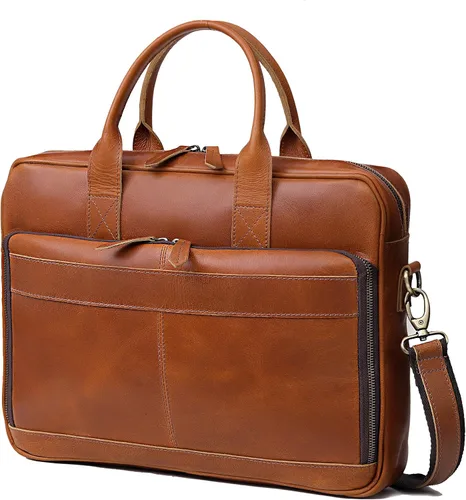 Vista 10 de Maletín de piel de 18 pulgadas para ordenador portátil, bolsas de mensajero para hombres y mujeres, la mejor bolsa de oficina, escuela, universidad