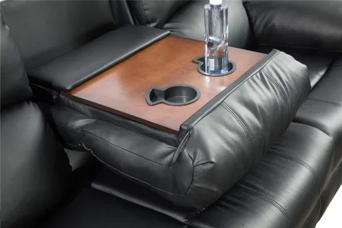 Vista 8 de Ainehome - Juego de 3 sofás reclinables de cuero regenerado, sofá biplaza reclinable, silla reclinable manual con mesa desplegable para sala
