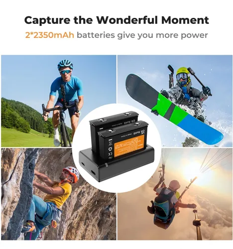 Vista 2 de K&F CONCEPT Batería de 360 x 4, paquete de 2 baterías X4 y cargador LED rápido compatible con cámara de acción Insta360 X4