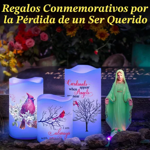 Vista 4 de Tujoe - 3 velas LED sin llama con cardenal de Navidad, regalos
