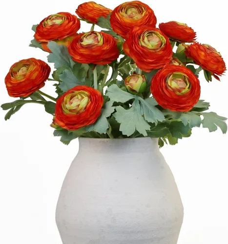 Vista 9 de Flores artificiales de ranúnculo con tallo de tacto real, flores de ranúnculo de seda (azul, 6 unidades)