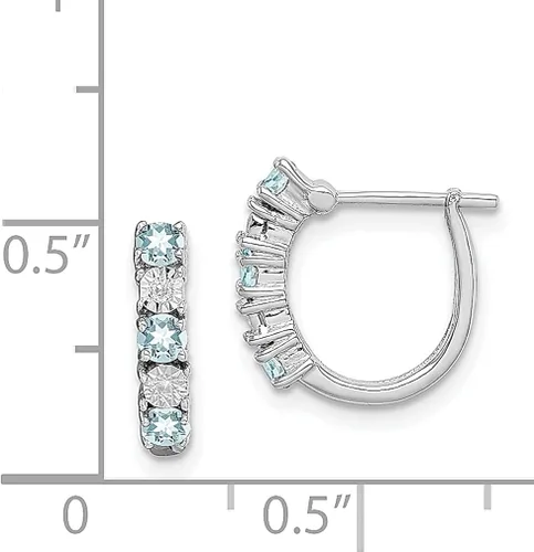 Vista 4 de Juego de aretes de aro de plata de ley 925 con diamantes de aguamarina azul y piedra natal de marzo joyería fina para mujer regalos para ella Plata