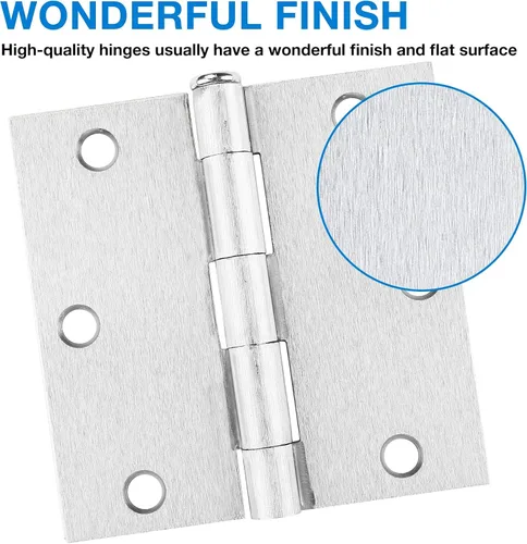 Vista 3 de JIW Paquete de 30 bisagras cuadradas de níquel cepillado de 3.5" para puerta con 6 agujeros, acabado de níquel satinado, estilo contemporáneo