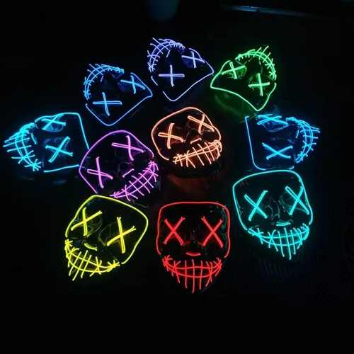 Vista 8 de Máscara LED aterradora de Halloween, máscara de purga iluminada para festival, fiesta de cosplay
