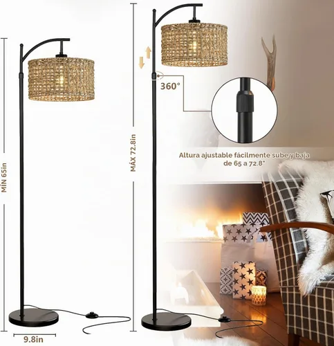 Vista 4 de Lámpara de pie de arco para sala de estar con control remoto, lámparas de pie bohemias de granja con 3 temperaturas de color, lámpara de pie rústica