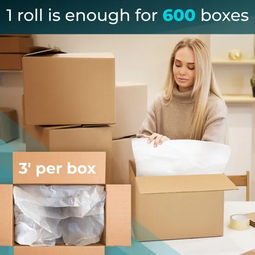 Vista 3 de IDL Packaging SatinPack™ - Rollo de papel de seda de 18 pulgadas x 1800 pies, 20 pesos básicos, color blanco, papel de seda decorativo sin ácidos