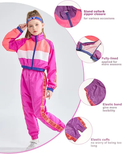 Vista 4 de Conjunto de ropa de baile para niñas, disfraz moderno de equipo de jazz de hip hop, conjuntos de ropa de baile para niñas