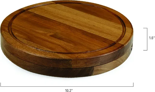Vista 7 de Tablero de corte para queso Circo personalizado con monograma de iniciales de Toscana y juego de herramientas de acacia