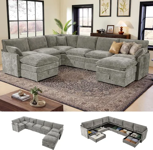 Vista 29 de Ihanherry Sofá modular de 103 pulgadas con almacenamiento, sofá de nube en forma de U con otomanas móviles y 4 almohadas, sofás seccionales