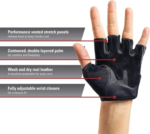 Vista 2 de Guantes Harbinger Pro para mujer con palma de cuero acolchada con ventilación para levantamiento de pesas, entrenamiento, fitness y entrenamientos