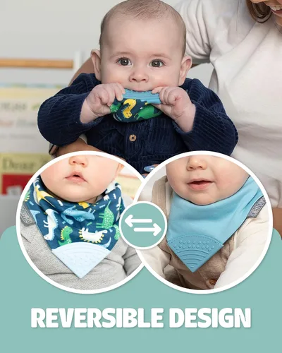 Vista 3 de Cheeky Chompers Neckerchew babero de dentición, babero estilo bandana 2 en 1 con mordedor de silicona de grado alimenticio