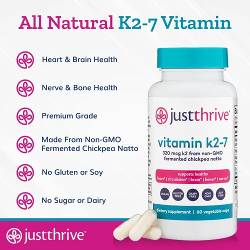 Vista 4 de Just Thrive Vitamina K2-7 - Suplemento de vitamina K2 para huesos, cerebro y corazón, 60 cápsulas