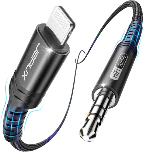 Vista 8 de JSAUX - Cable de audio Lightning a 0.138 pulgadas (3.5mm) de 3.3 pies, [certificado Apple MFi] auriculares para iPhone, cable auxiliar Lightning
