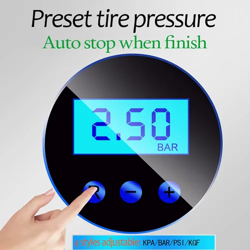 Vista 8 de Compresor de aire para inflar neumáticos con pantalla digital, inflador de neumáticos portátil de 120 W con luces LED, cable de alimentación de 9.2