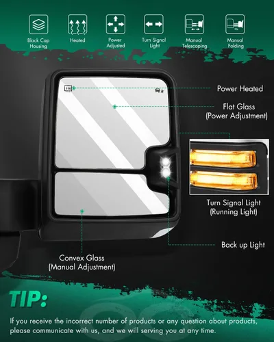 Vista 2 de SCITOO Espejos de remolque con calefacción, ancho de señal de giro con sensor de temperatura de luz auxiliar para funcionamiento, retrovisores