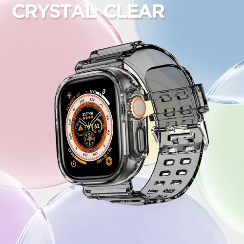 Vista 37 de DABAOZA - Correa transparente compatible con Apple Watch con estuche protector, correa deportiva de TPU con brillo para mujeres y hombres