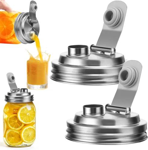 Vista 20 de Palksky Tapas para Beber de Frascos Mason, Accesorios de Tapa para Sorber de Frascos Mason de Boca Ancha de Acero Inoxidable, Tapa Abatible