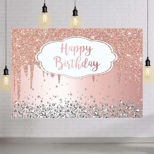 Vista 4 de AIBIIN Fondo rosa de 7 x 5 pies para fiesta de cumpleaños de niña, fondo de fotografía con purpurina, fondo de cristal de diamante, decoración