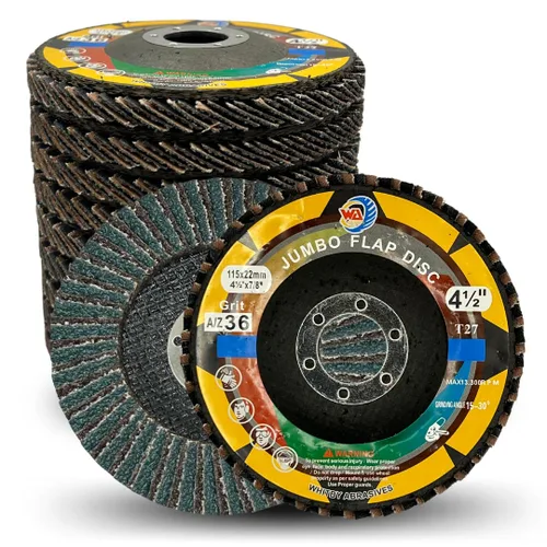 Vista 7 de WA Paquete de 10 - 4 1/2 "x 7/8" pulgadas 36# Grado industrial Heavy Duty Premium Zirconia/Alúmina Jumbo Flap Disco Lijado Rueda para amoladora
