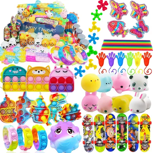 Vista 8 de 109 piezas de juguetes de fiesta prémium para niños, surtido de mini juguetes antiestrés para niños de todas las edades, premios de aula, cofre