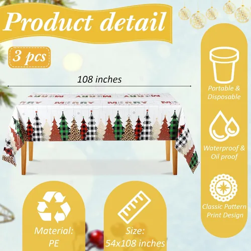Vista 2 de Preboun Mantel de Navidad de Mesa de Navidad Mantel de Plástico Mantel Cuadrado con Árbol de Navidad Mantel Rectangular para Navidad para Fiesta