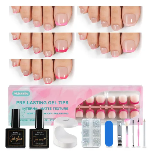 Vista 13 de Misssix Uñas postizas a presión con punta francesa, 150 piezas de puntas de uñas de gel francés, uñas postizas de gel suave de almendra media, kit