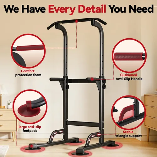 Vista 4 de WATBKHE Power Tower Pull Up Dip Station Foldable, Pull Up Bar Station Adjustable, Multi-Function Home Gym, Strength Training Fitness Equipment