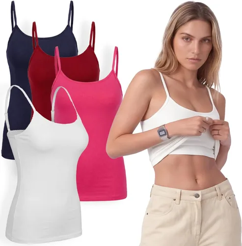 Vista 34 de Emmalise Camiseta de mujer con brasier integrado, soporte de tela sin varillas, camisola corta