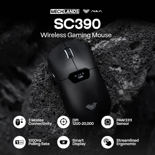 Vista 2 de MechLands Aula SC390 - Mouse ligero para juegos con pantalla de visualización, mouse inalámbrico de 2.4G/USB-C/BT con batería de 400 mAh, ajustable