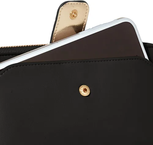 Vista 3 de Cartera de pulsera para mujer con soporte para teléfono celular con cremallera alrededor de la cartera de poliuretano negro