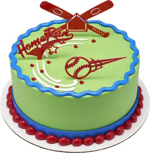 Vista 3 de DecoSet Home Run - Juego de béisbol para tartas, decoración de pasteles para cumpleaños o celebraciones de equipo, bates de béisbol, pelota y fotos