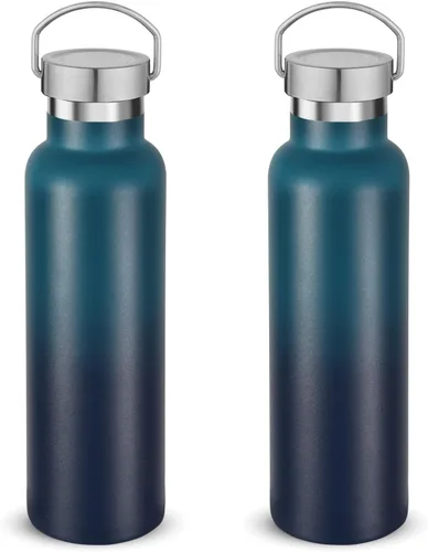 Vista 12 de Neihepal Botellas de agua de acero inoxidable negras, botella de viaje de doble pared con aislamiento al vacío de 20 onzas con tapa a prueba
