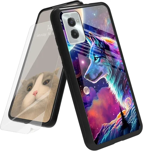 Vista 71 de Funda para Motorola Moto G Play 4G 2024 con protector de pantalla, parte trasera de vidrio templado + funda de silicona suave TPU absorción