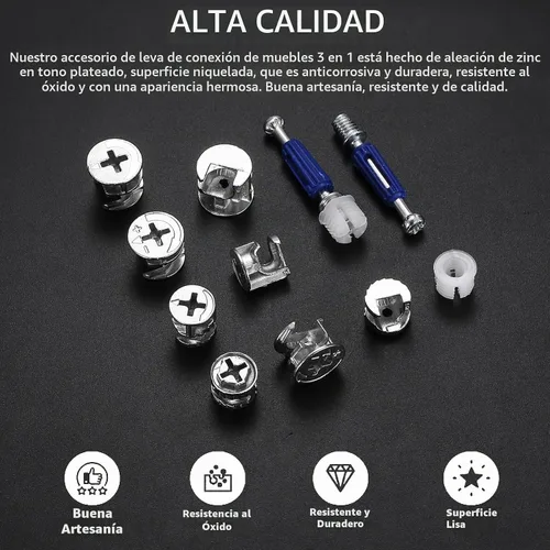 Vista 3 de Tuercas de bloqueo de leva y tornillos de leva, 210 piezas de cerraduras de leva para muebles conectando accesorios de bloqueo de leva, conector
