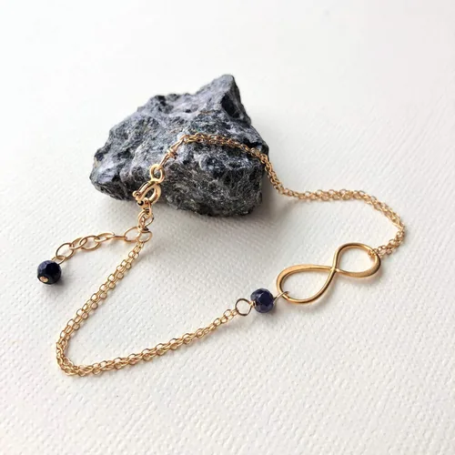 Vista 124 de Pulsera con dije de infinito con piedra natal, joyería hecha a mano, regalo para ella