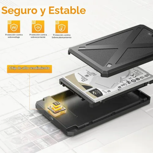 Vista 4 de iDsonix Carcasa para disco duro de 2.5 pulgadas, 6Gbps USB C 3.1 a SATA III Caja de disco duro externo sin herramientas para SSD HDD de 0.276