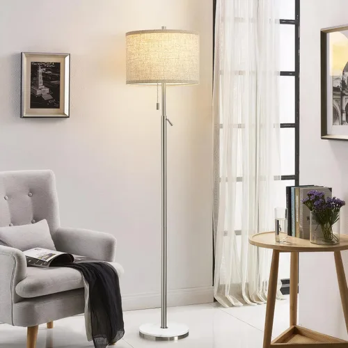 Vista 9 de GyroVu Lámpara de pie de mármol para sala de estar, lámpara de pie de altura ajustable con base de mármol, lámpara alta con pantalla blanca